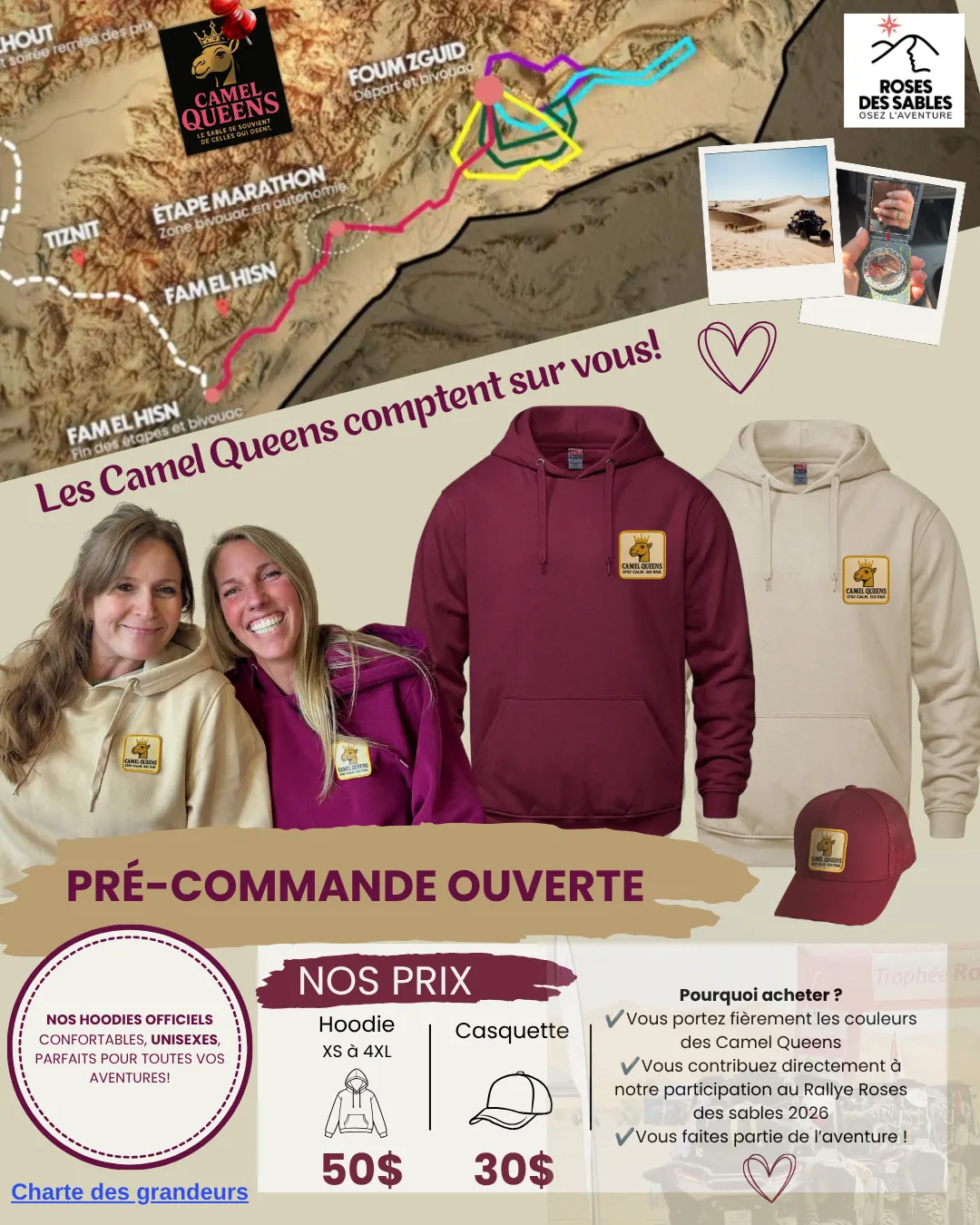 Hoodies Camel Queens. bordeaux et sable